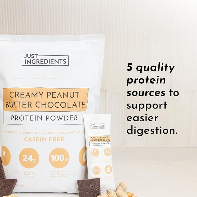 JUST INGREDIENTS Creamy Peanut Butter Chocolate Protein Powder ??30-ServingBlend with Grass-Fed