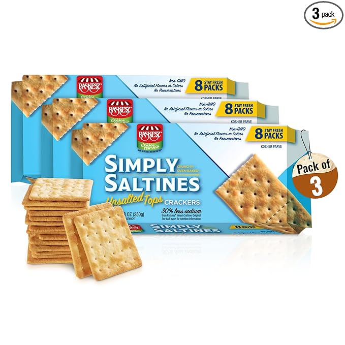 Only Kosher Candy Simply Saltines Unsalted Tops Crackers, Crunchy Oven Baked Kosher Parve Non-GMO