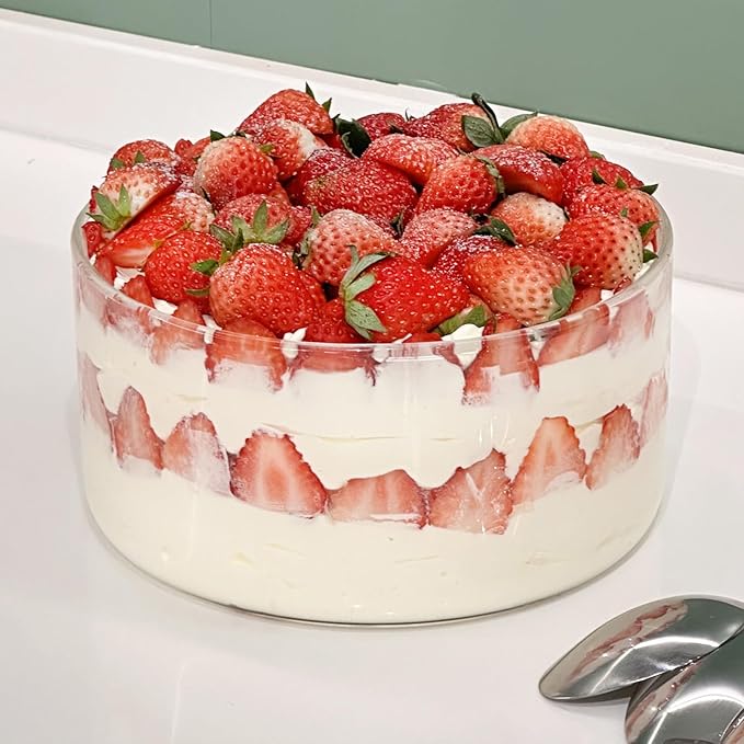 104oz Large Glass Trifle Bowl, Modern Design Clear Glass Round Dessert Centerpiece Serving Bowl for