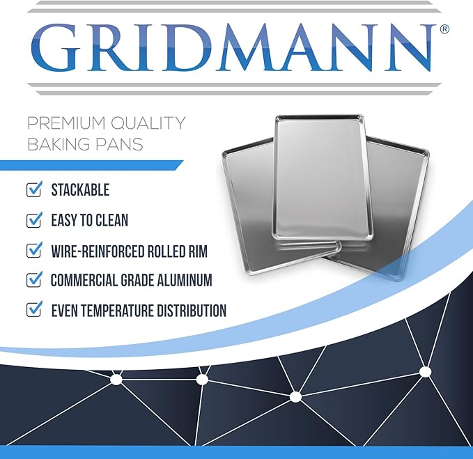 GRIDMANN 9" x 13" Commercial Grade Aluminum Cookie Sheet Baking Tray Jelly Roll Pan Quarter Sheet