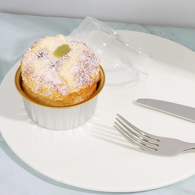 EUSOAR Cupcake Liners with Lids, 30pcs 5oz Disposable Aluminum Foil Ramekins cupcake Baking Cups