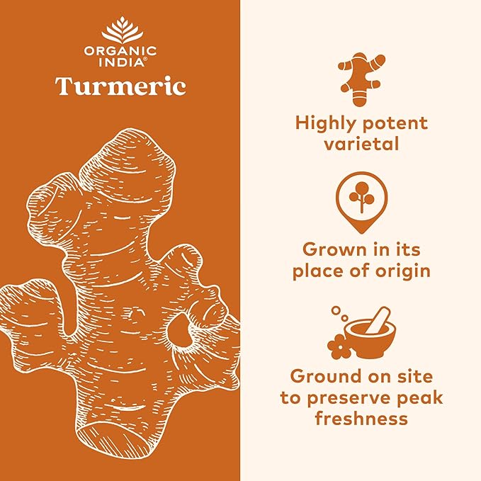 Organic India Spiced Turmeric Latte Powder - Golden Milk Mix, Authentic Blend, Gold Tea Drink, With