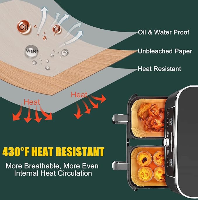Air Fryer Disposable Paper Liners for Ninja Dual Airfryer Accessories, Non-Stick Parchment