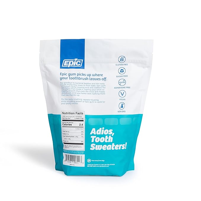 Epic 100% Xylitol Spearmint Chewing Gum - Sugar Free, Aspartame Free Dental Gum - Supports Oral