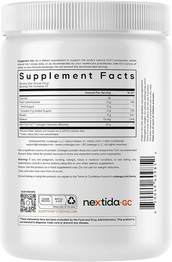 Codeage GLP-1 Collagen Powder Supplement - Nextida GC Collagen Peptides - GLP 1 Support