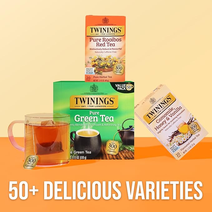 Twinings Pure Rooibos Red Herbal Tea Individually Wrapped Bags, 20 Count (Pack of 1), Sweet with
