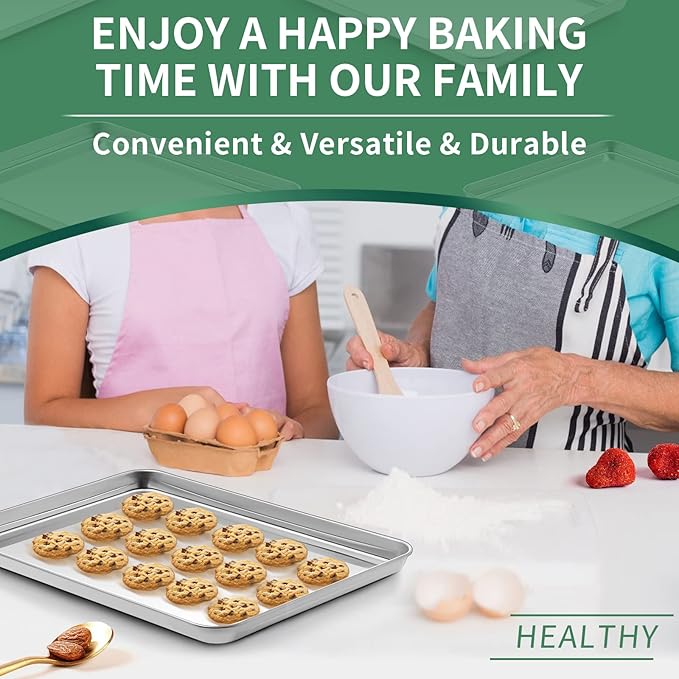 Baking Sheets Set of 2, HKJ Chef Cookie Sheets 2 Pieces & Stainless Steel Baking Pans & Toaster