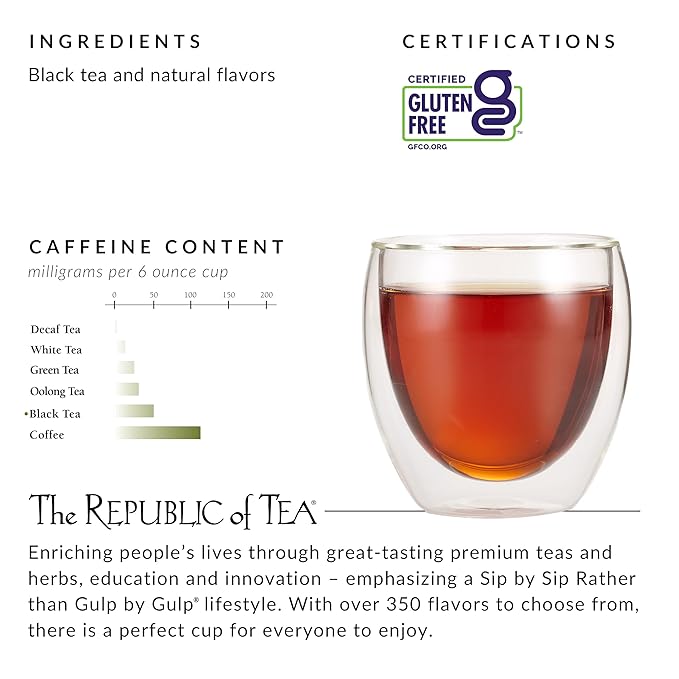 The Republic of Tea - Vanilla Almond Black Tea Tin, 50 Tea Bags, Naturally Caffeinated