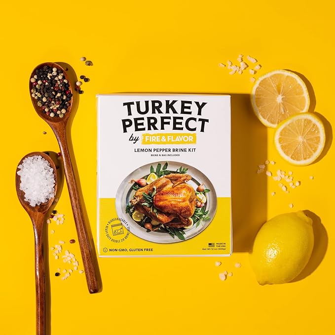 Fire & Flavor Lemon Pepper Turkey Perfect Brine - Turkey Brine Kit with Bag for Roasting, Grilling