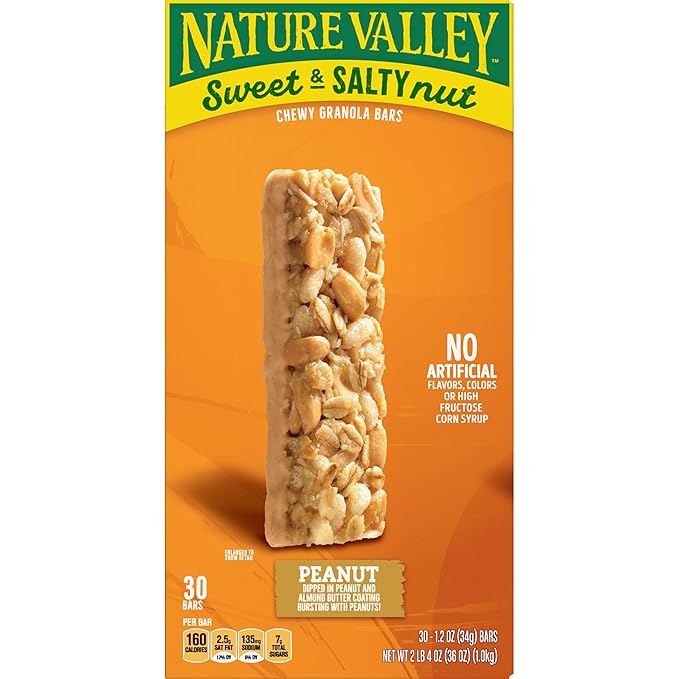 Nature Valley Sweet & Salty Peanut Chewy Granola Bars Bulk 30 Count, 36 oz Box, No Artificial