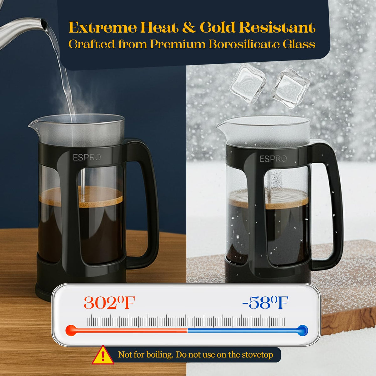 ESPRO P3 French Press Coffee Maker, 32oz, Black, Double Micro Filter Press