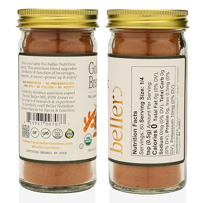 Beller Nutrition Golden Breakfast Organic Ceylon Cinnamon Powder Blend | 1.3 oz | No Salt Cinnamon