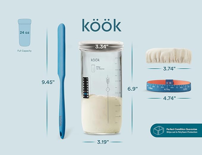 Sourdough Starter Kit, by Kook, Sourdough Starter Jar, Sourdough Bread Baking Supplies, Date Marked