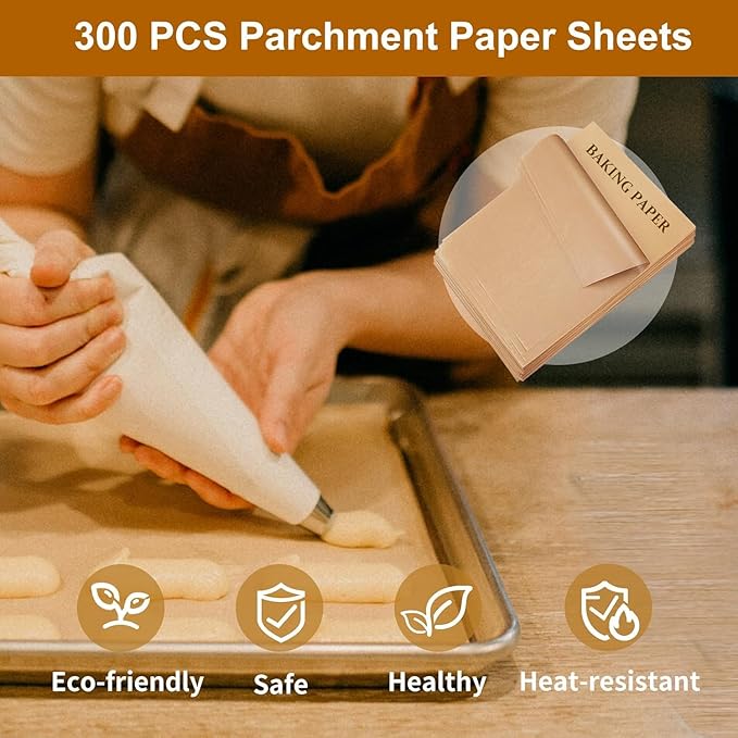 O2frepak Parchment Paper Baking Sheets 300 PCS 12"x16" Pre Cut Non-Stick Baking Tray Mat,Oil