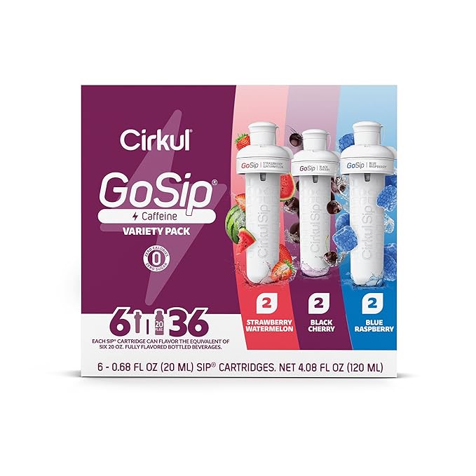 Cirkul GoSip Flavor Cartridge Variety Pack with Caffeine, 6-Pack (2 Blue Raspberry, 2 Black Cherry