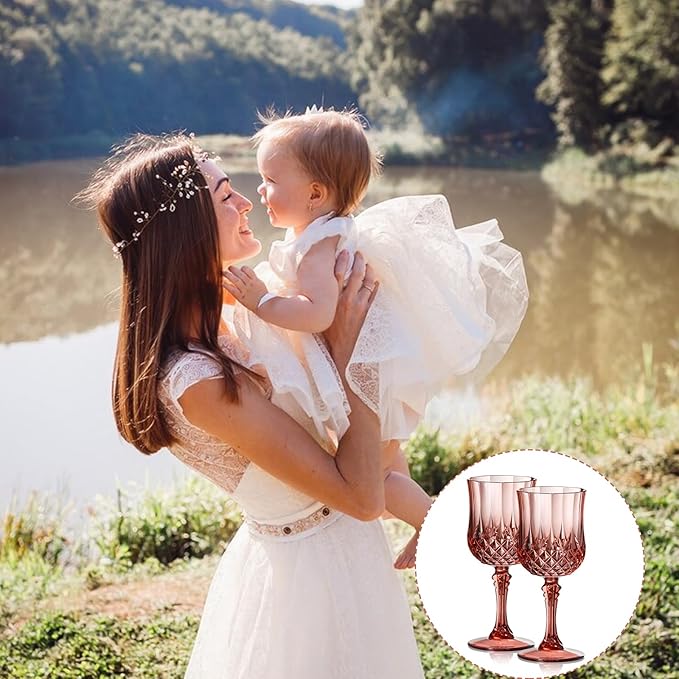 XUWAIDSGN 48 Pcs 7oz Plastic Vintage Wine Glasses Drinking Glasses Unbreakable Wedding Glassware