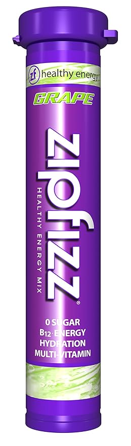 Zipfizz Daily Energy Drink Powder, Grape, 12 Pack | 3-in-1 Sustained Energy, Rapid Hydration, and