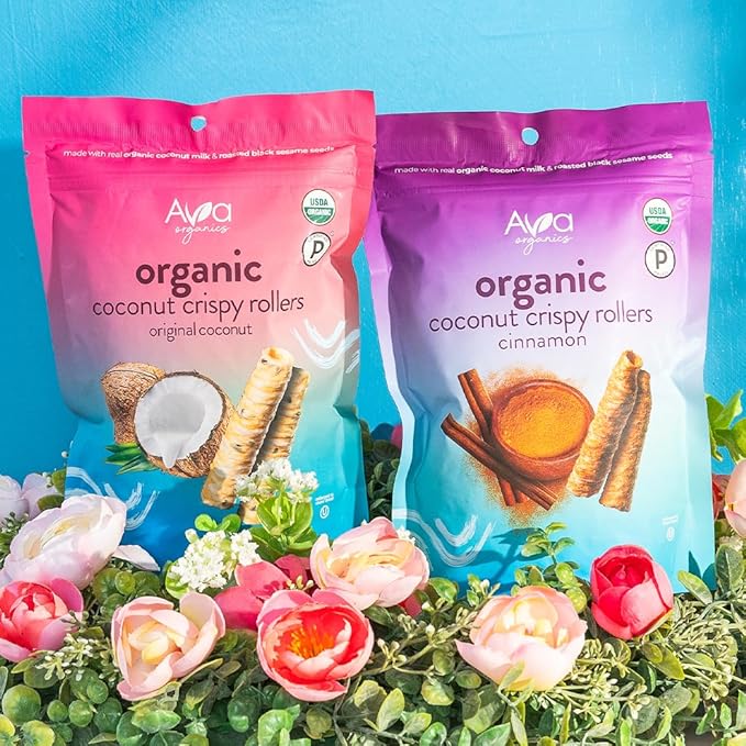 Cinnamon Coconut Crispy Rollers (2.8 oz bags) Ava Organics - Gluten Free, Non-GMO, Kosher