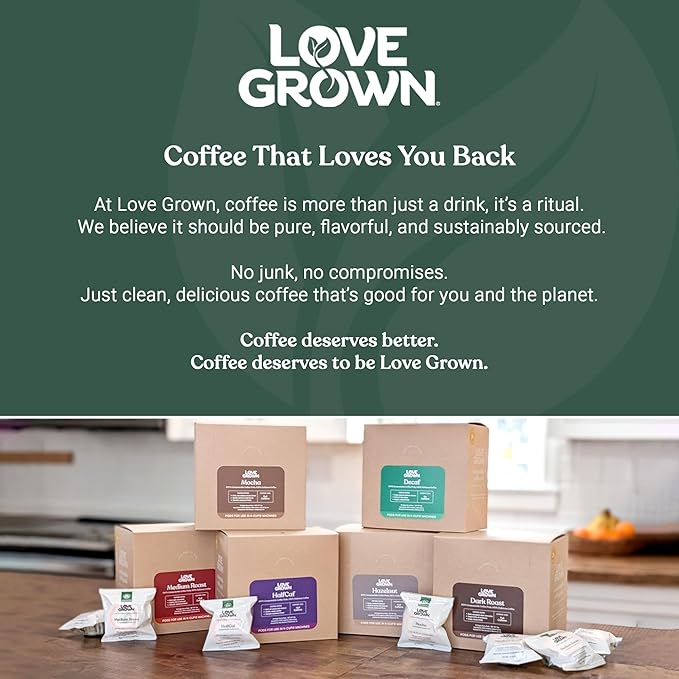 Love Grown Compostable Coffee Pods - Compatible with Single-Serve Brewing Machines - 100% Arabica