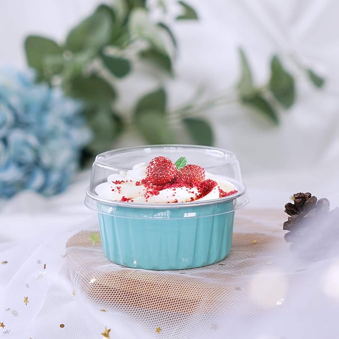 EUSOAR Disposable Foil Ramekins with Lids, 30pcs 5oz 125ml Aluminum Foil Muffin Liners Cupcake
