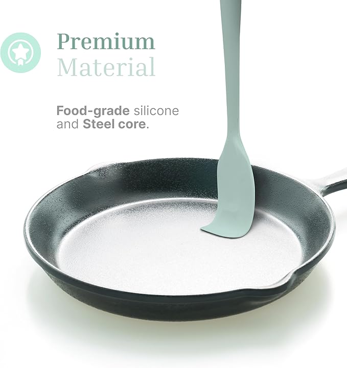 Silicone Utensils 4-Piece Set ??Rubber Spatula, Pastry Brush, Slotted Turner, and Rice Paddle