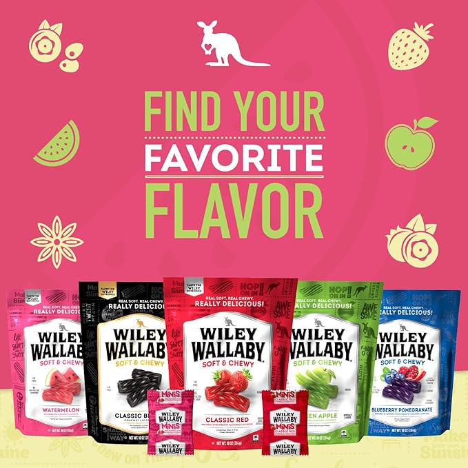 Wiley Wallaby Mini Licorice Bites 0.5 Ounce Classic Gourmet Soft & Chewy Australian Watermelon