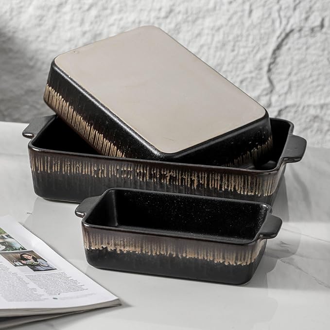 KOOV Bakeware Set, Ceramic Baking Dish, Rectangular Baking Pans Set, Casserole Dish for Cooking