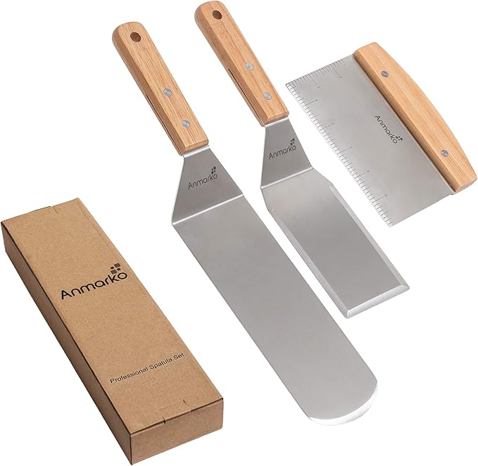 Professional Griddle Spatula Set - Stainless Steel Metal Spatula and Griddle Scraper - Heavy