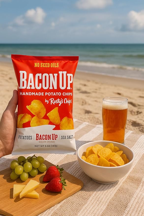 Bacon Up By Rusty's Chips, Handmade Healthy Chips, Sea Salt Potato Chips, No Seed Oils, Dairy Free