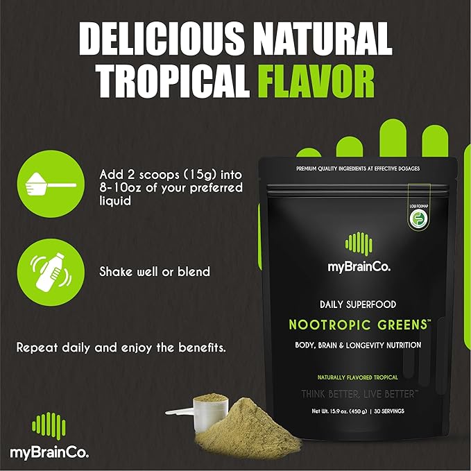 Nootropic Greens - Premium All-in-One Body, Brain & Longevity Optimization Nutrition. Organic
