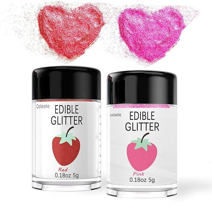 Red Pink Edible Glitter Glimmer Powder for Cakes Drinks - Valentine's Colaele 5 grams Food Grade