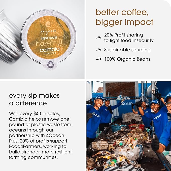 Cambio Roasters Organic Hazelnut Coffee Keurig KCups, Only Aluminum K Cup for Better & Longer