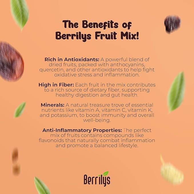 Berrilys Dried Fruit Mix, 2 Lbs, Organic, Diced Figs, Diced Apricots, White Mulberries, Sultanas