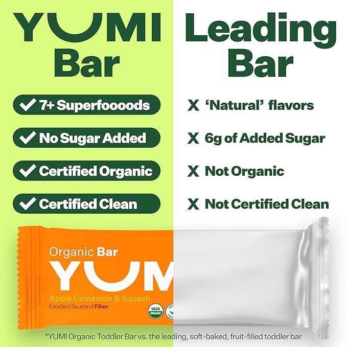 Yumi Organic Toddler Snacks Bars - Gluten-Free, No Added Sugar, 7+ Vegetables, Soft-Baked Crust