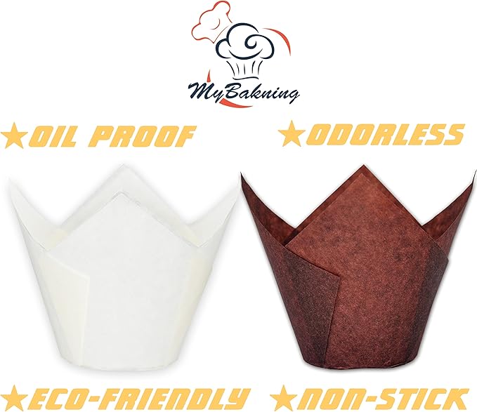 (Jumbo Extra Large size) Brown+White Tulip Baking Cups 2-1/4"(Base diameter) x 3-3/4"(Wall height)
