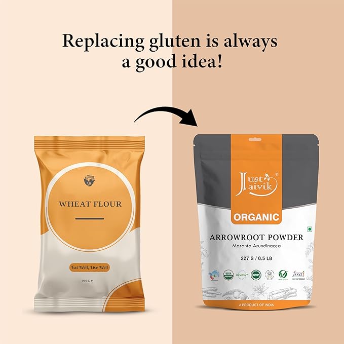 Just Jaivik USDA Certified Organic Arrowroot Powder - Gluten Free, Non GMO, Vegan Friendly, Natural