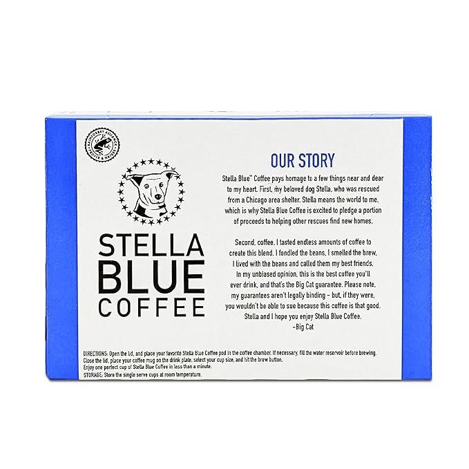 Stella Blue K Cups Coffee Pods, Big Cat Blend, Medium Roast, Caramel, Hazelnut and Fruitiness