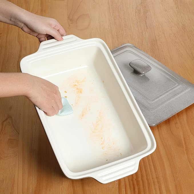 LOVECASA 4.5 Quart Ceramic Casserole Dish with Lid, 9x13 Baking Dish for Oven, Lasagna Pan Deep