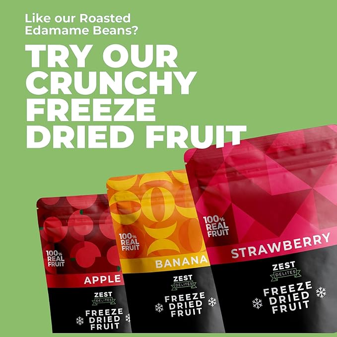Crunchy Dry Roasted Edamame Beans Snack by Zest Delites, Sea Salt - Sriracha - Buffalo, Vegan, Low