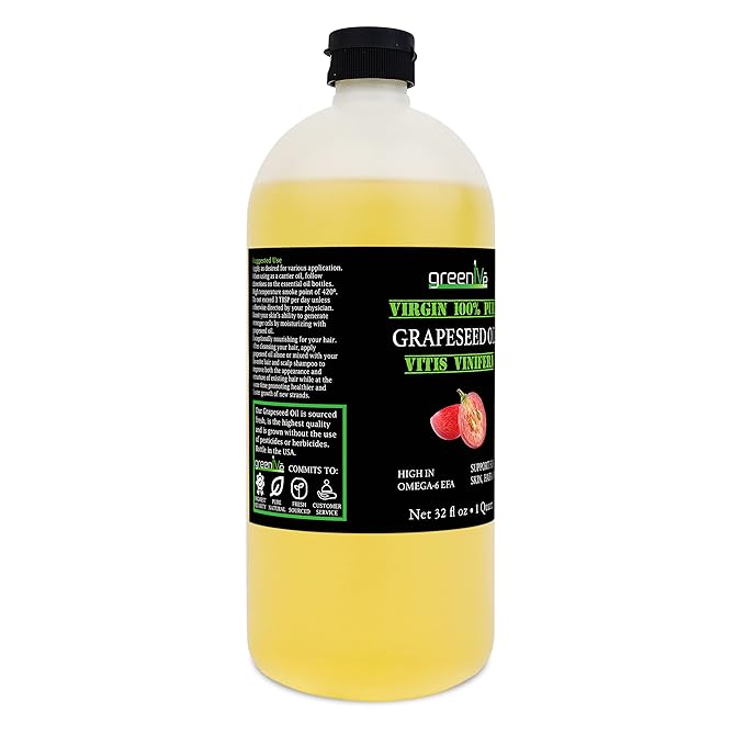 GreenIVe Grapeseed Oil Naturally Grown 100% Pure Cold Pressed Light Flavor High Tempurature Cooking