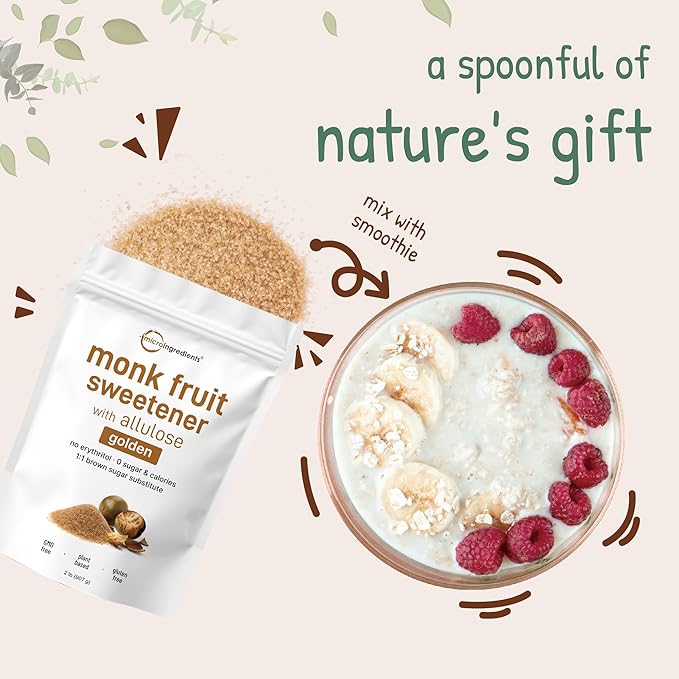 Micro Ingredients Golden Monk Fruit Sweetener Allulose, 2 lbs | No Erythritol, No Aftertaste, 1:1