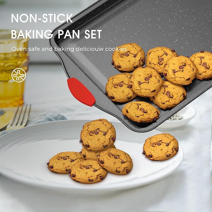 11-Piece Nonstick Stackable Baking Pans Set, Toxin-Free Bakeware Sets, Baking Pan Set with Silicone