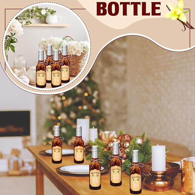 Tioncy 16 Pcs Vanilla Extract Bottles for Homemade Vanilla Jar Glass Bottle with Cap, Shrink Band
