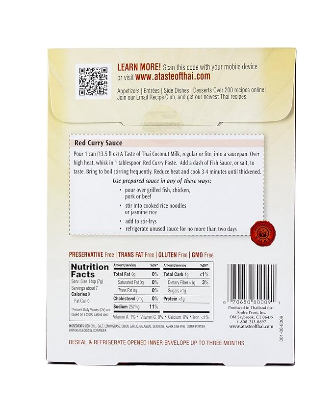 A Taste of Thai Red Curry Paste - 1.75 oz Pack of 6 Ready-to-Use Mix | Flavored with Classic Thai