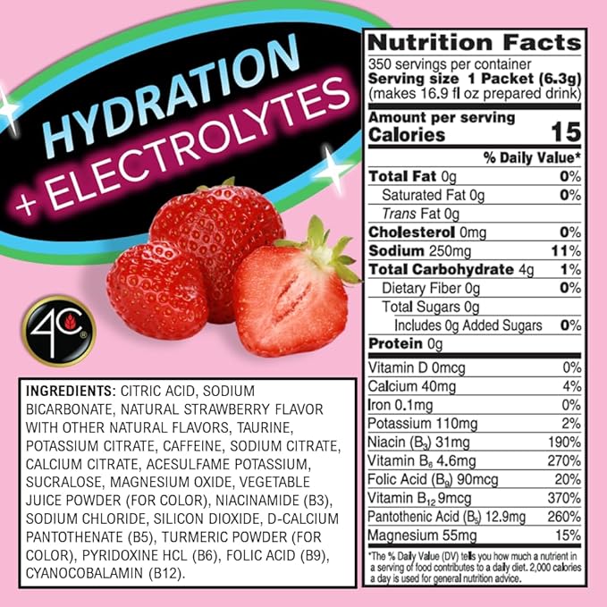 4C Powder Energy Rush Stix, Energy Rush - Strawberry Electrolyte 350 Count, Bulk Buy, Singles Stix