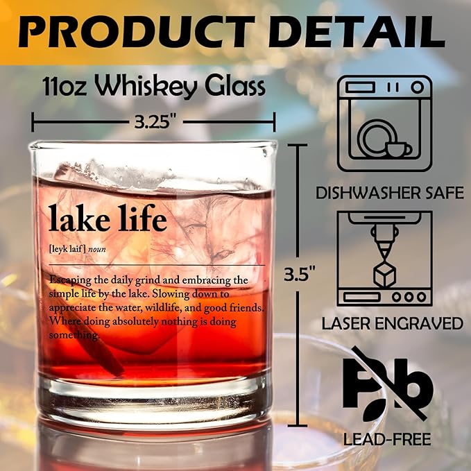 kunlisa Lake Lovers Gifts Whiskey Glasses, Lake House Decor and Gifts, Lakeside Definition 10 oz