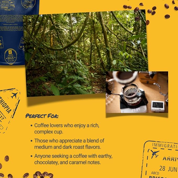 Passport Coffee Rainforest Blend ??Medium & Dark roast blend from Sumatra, Guatemala & Ethiopia.