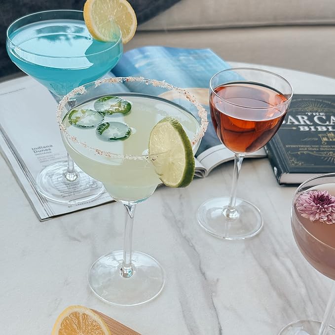 PURE MORA The Remy Coupe - Set of 4, 8oz Handblown Premium Crystal Martini Glasses for Cocktail
