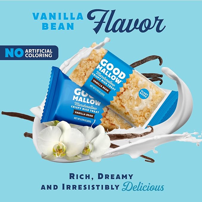 GoodMallow Vegan Rice Crispy Treats Individually Wrapped Box of 8, Kosher Vegan Snacks, Gluten Free