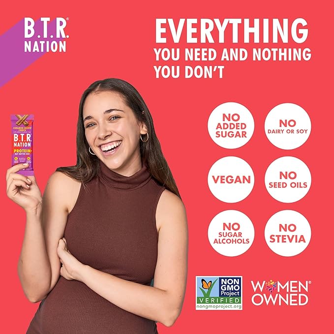 B.T.R. Nation Vegan Keto Plant Based High Protein & High Fiber Bars - Cinnamon Cashew Crunch